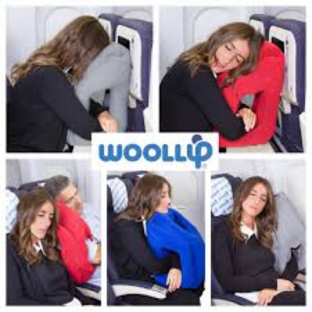 Red Woolip Inflatable Travel Pillow Compact Packable Flight Essential Nap